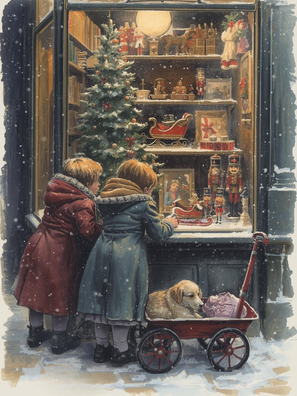 Paint by Number Christmas Treasures – Painterly Kids and Puppy Scene
