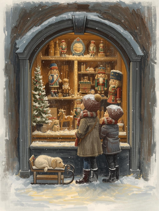 Paint by Number Kids and Puppy at the Toy Window