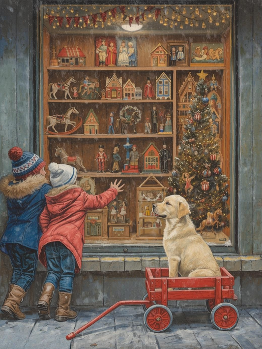 Paint by Number Winter Enchantment – Children Peering into Christmas Shop
