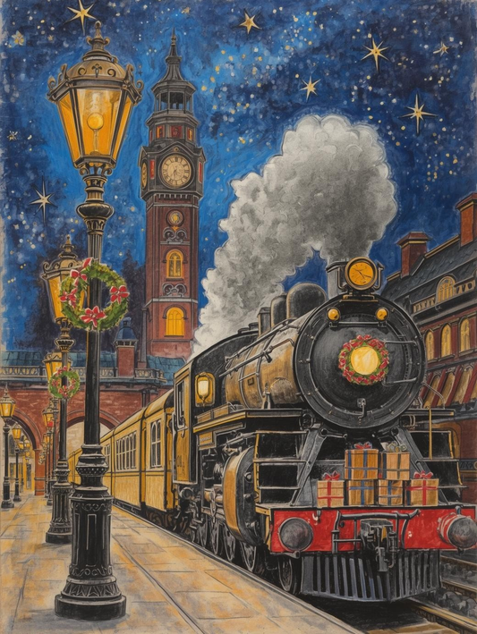 Paint by Number Old-Fashioned Christmas Train – Vintage Winter Scene