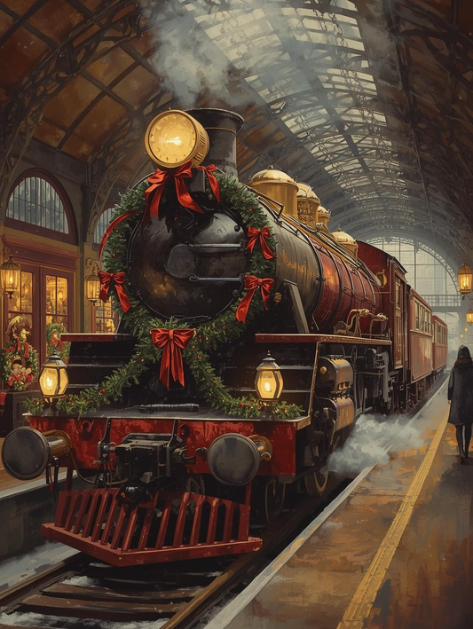 Paint by Number Snowflake Express – Painterly Winter Train Scene