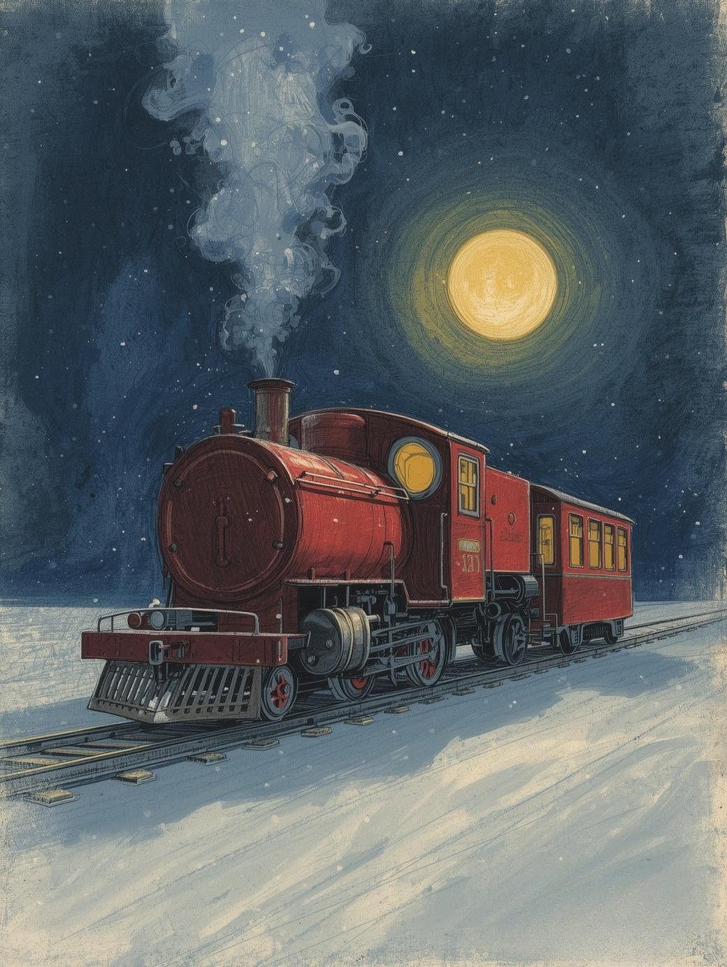 Paint by Number Red Caboose Christmas – Festive Train Through the Snow