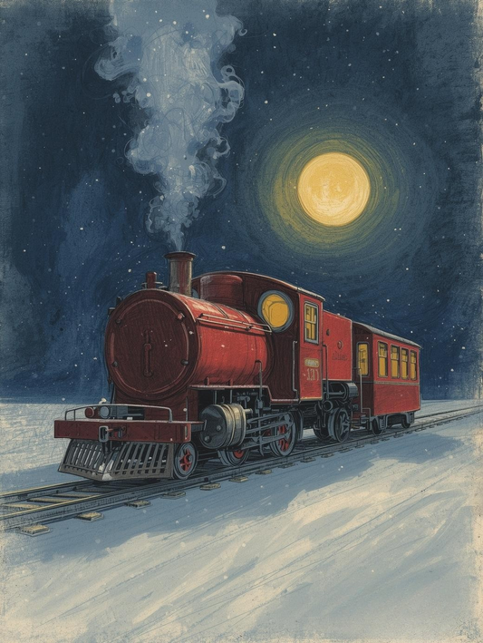 Paint by Number Red Caboose Christmas – Festive Train Through the Snow