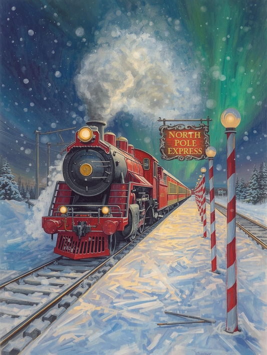 Paint by Number Twilight Holiday Train – Snowy Evening Magic