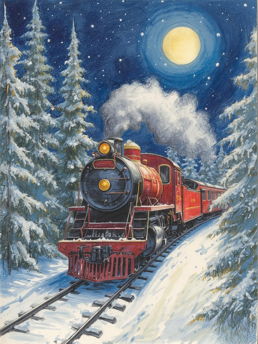 Paint by Number Under the Winter Moon – Christmas Train Ride