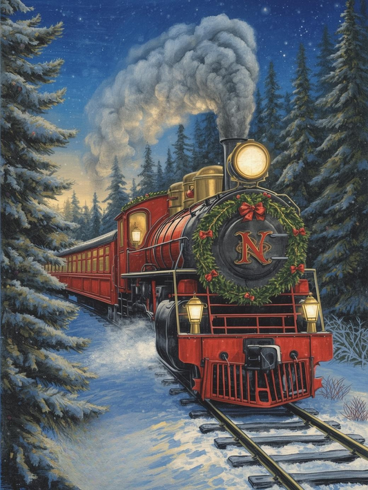 Paint by Number Snowy Christmas Train Painting