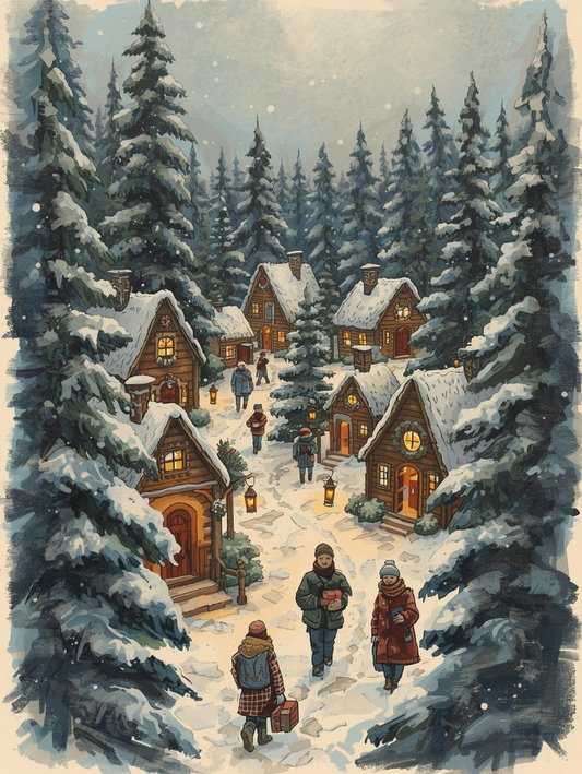 Paint by Number Snow-Covered Village Lane