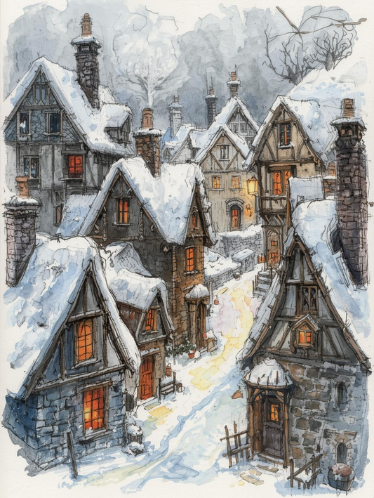 Paint by Number Twilight Snowy Town