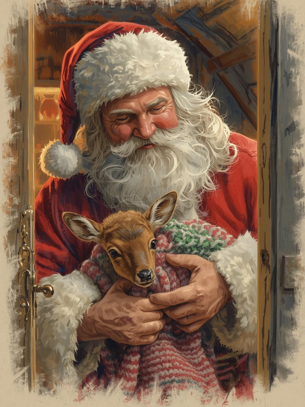 Paint by Number Little Reindeer in Santa’s Arms