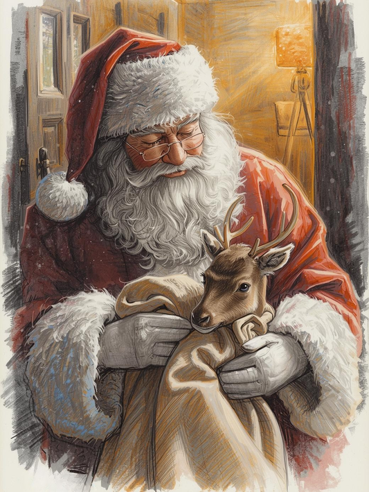 Paint by Number Tender Christmas Moment – Santa and His Baby Reindeer