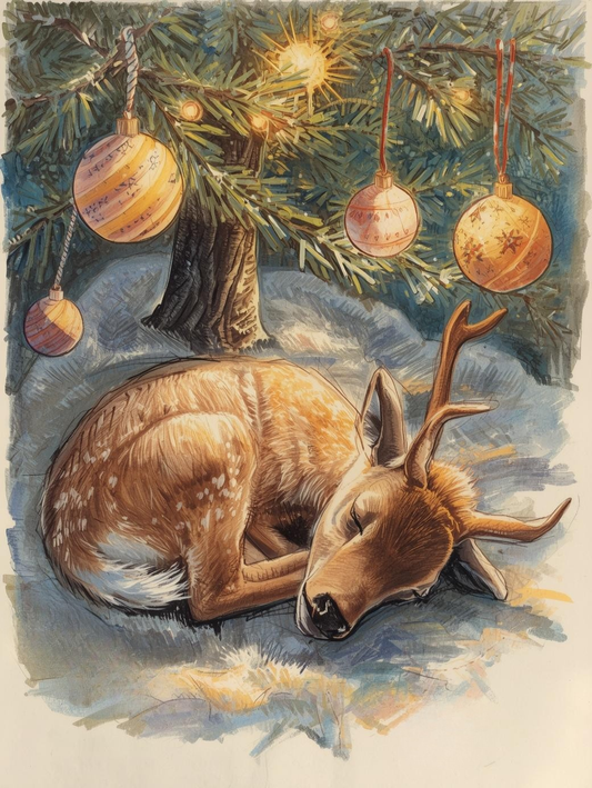 Paint by Number Little Reindeer Under the Christmas Tree
