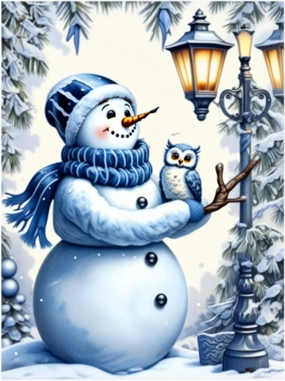 Paint by Number Merry Snowman and Owl