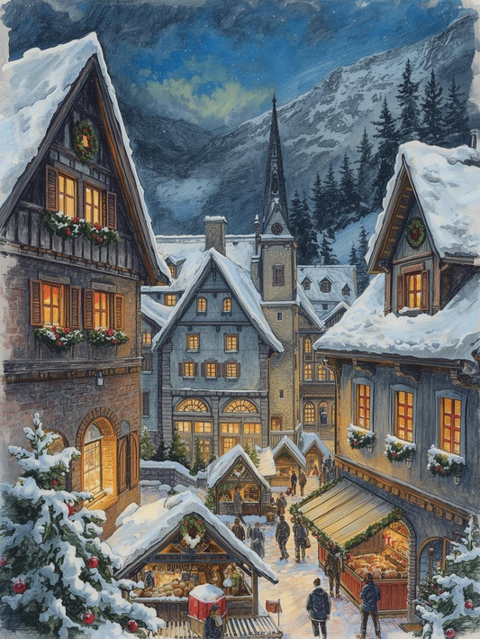 Paint by Number Warm Lights in Snowy Village