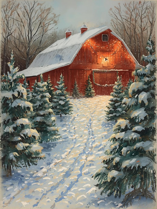 Paint by Number Christmas Tree Farm Forest Lane – Peaceful Winter Canvas Paint Kit