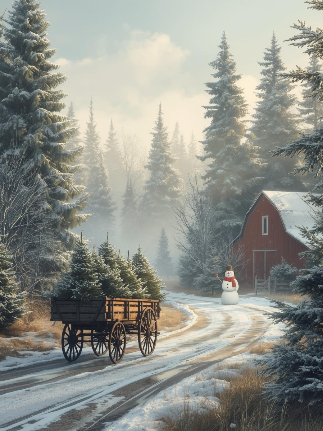 Paint by Number Christmas Tree Farm Red Barn Christmas