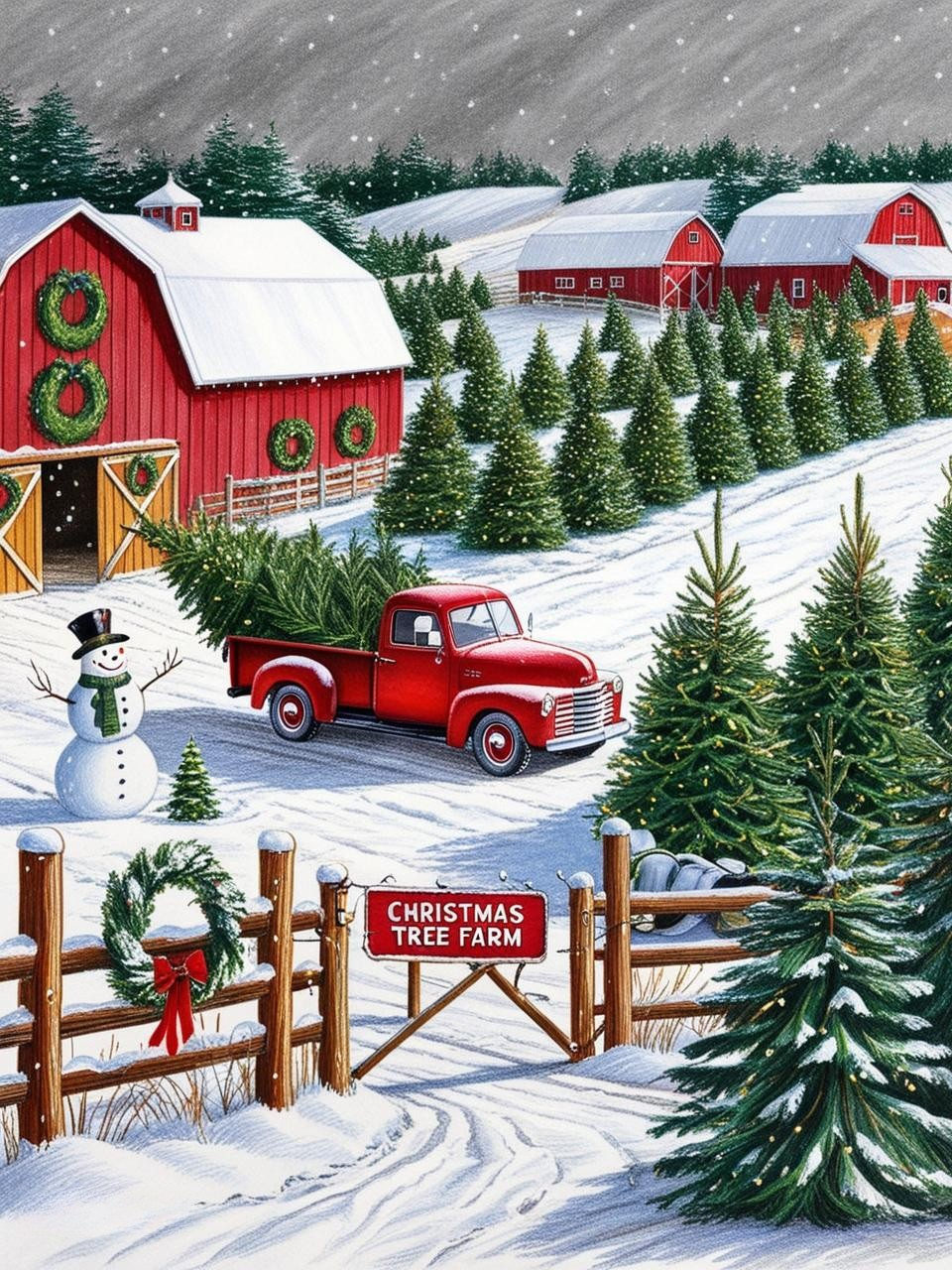 Paint by Number Tree Farm Cozy Winter Market