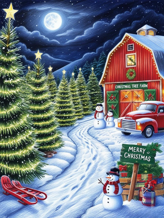 Paint by Number Tree Farm Country Christmas Lane