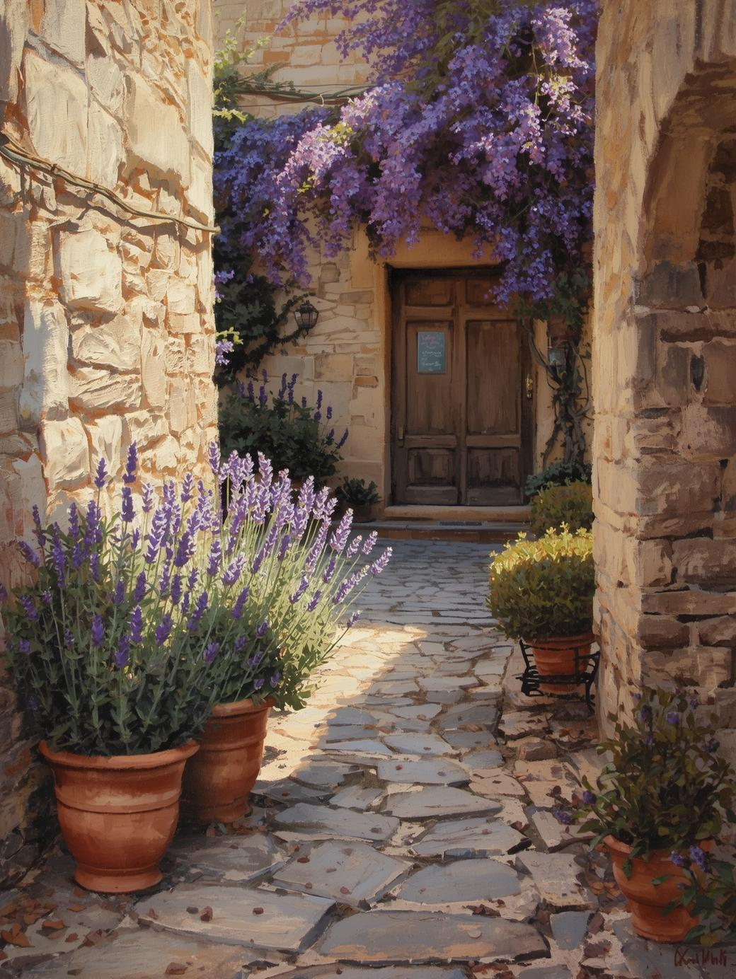 Paint By Number Lilac Cottage Garden – Adult Canvas DIY Kit, Romantic Purple Blooms & Charming Country Garden Art