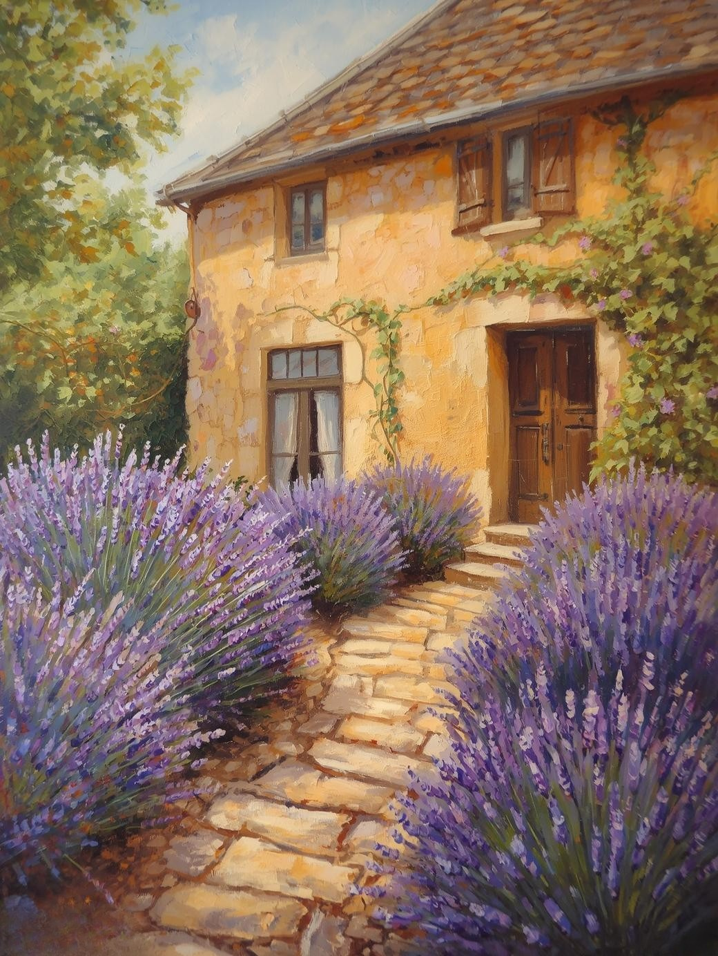 Paint By Number Lilacs in Front of a Country Cottage – Adult Canvas DIY Kit, Charming Flower Garden & Rustic Cottage Art