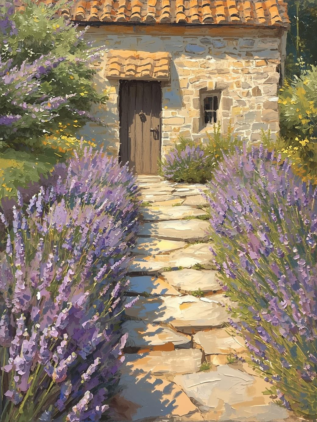 Paint By Number Cottage Garden Lilacs in Bloom – Adult Canvas DIY Kit, Elegant Spring Flowers & Cozy Countryside Scene