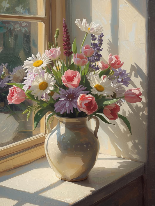 Paint by Number Morning Tulips – Fresh Floral Canvas DIY Kit for Adults, Bright Spring Garden Scene
