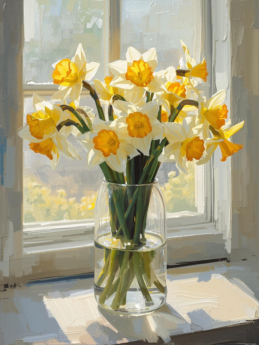 Paint By Number Daffodils in a Vase – Bright Spring Canvas DIY Kit for Adults, Cheerful Floral Arrangement Painting