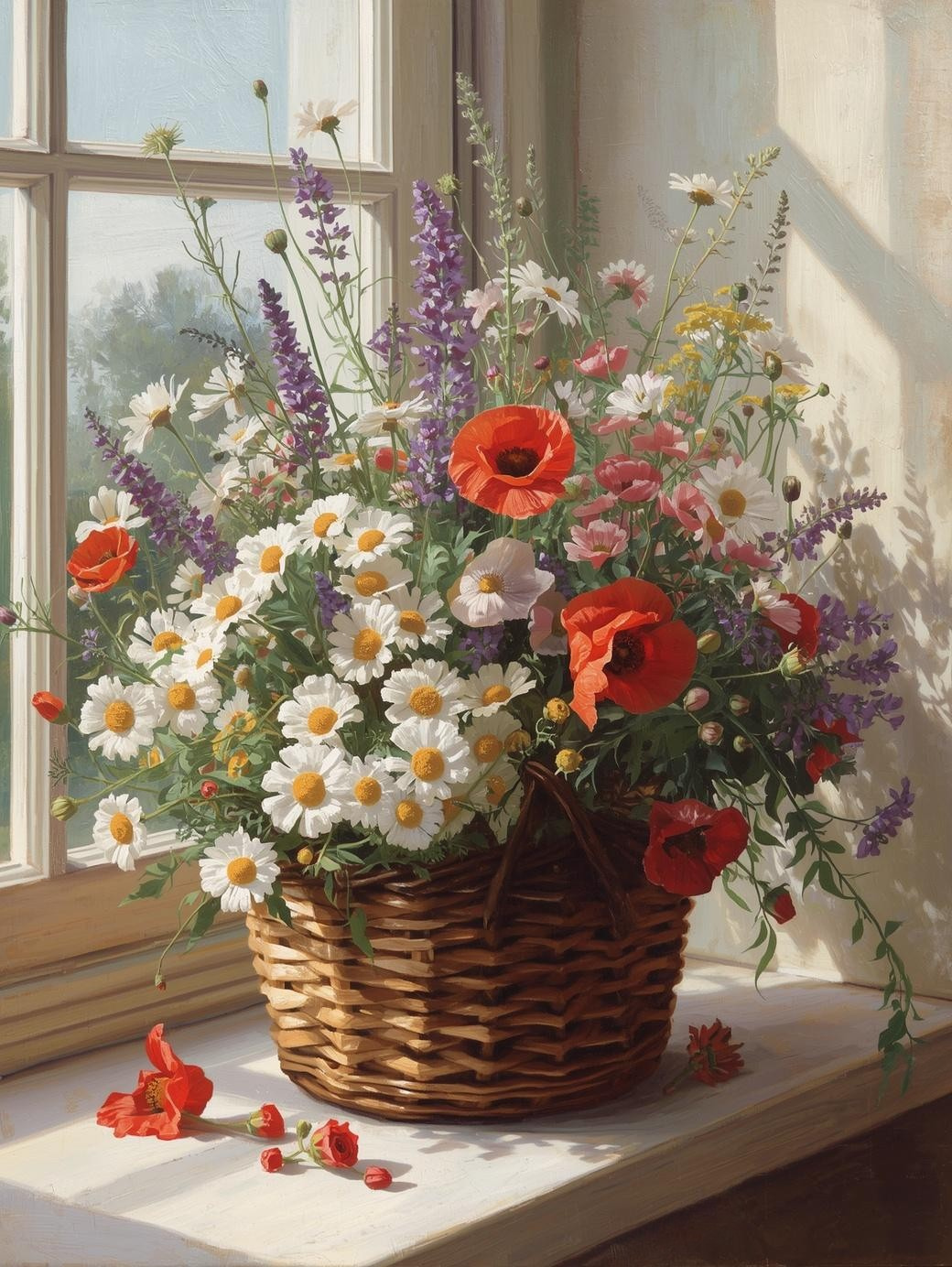 Paint by Number Garden Wildflowers in Basket – Colorful Spring Canvas Painting DIY Kit