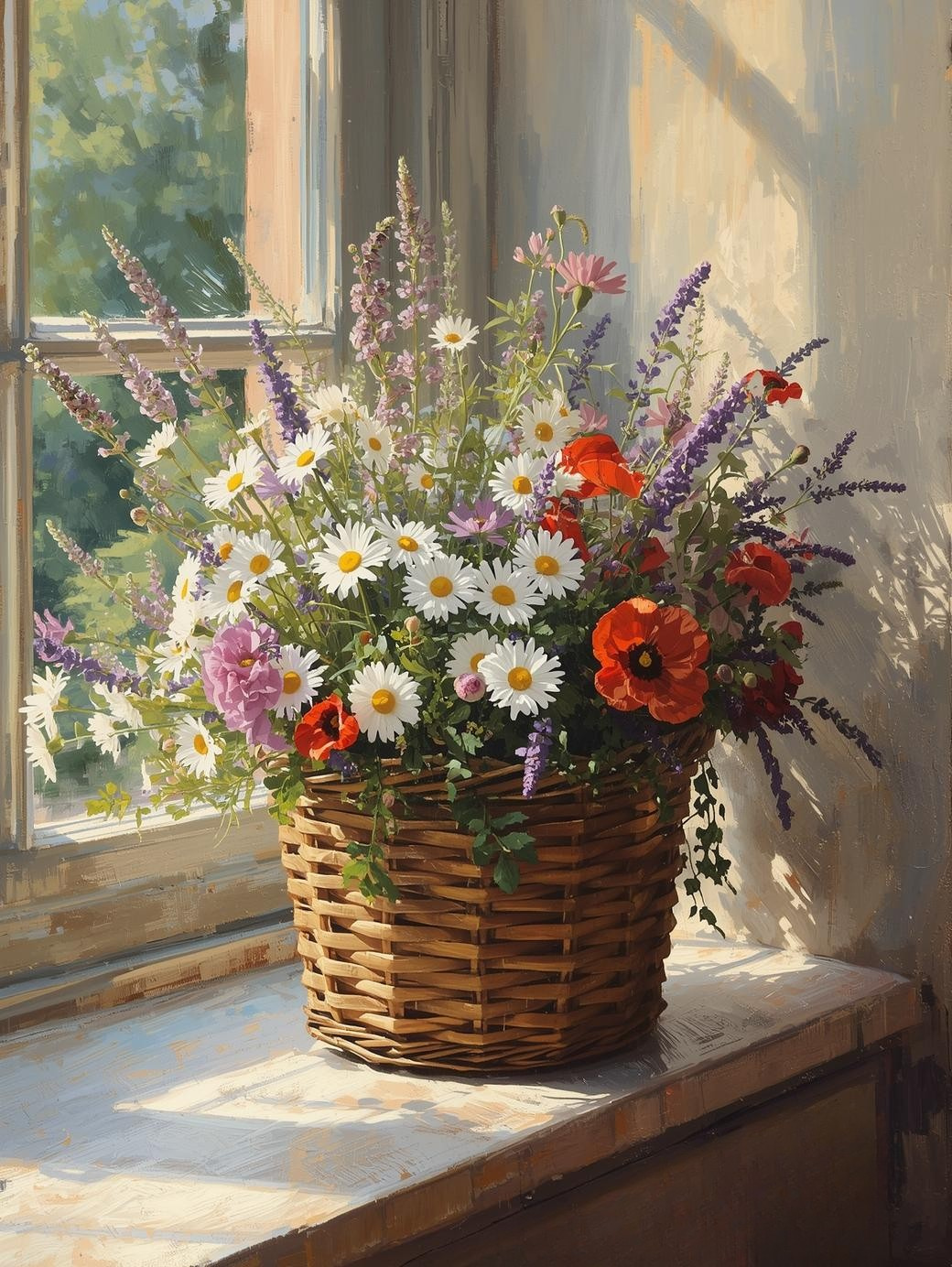 Paint by Number Vintage Wildflower Basket – Bright, Charming DIY Canvas Kit for Floral Lovers