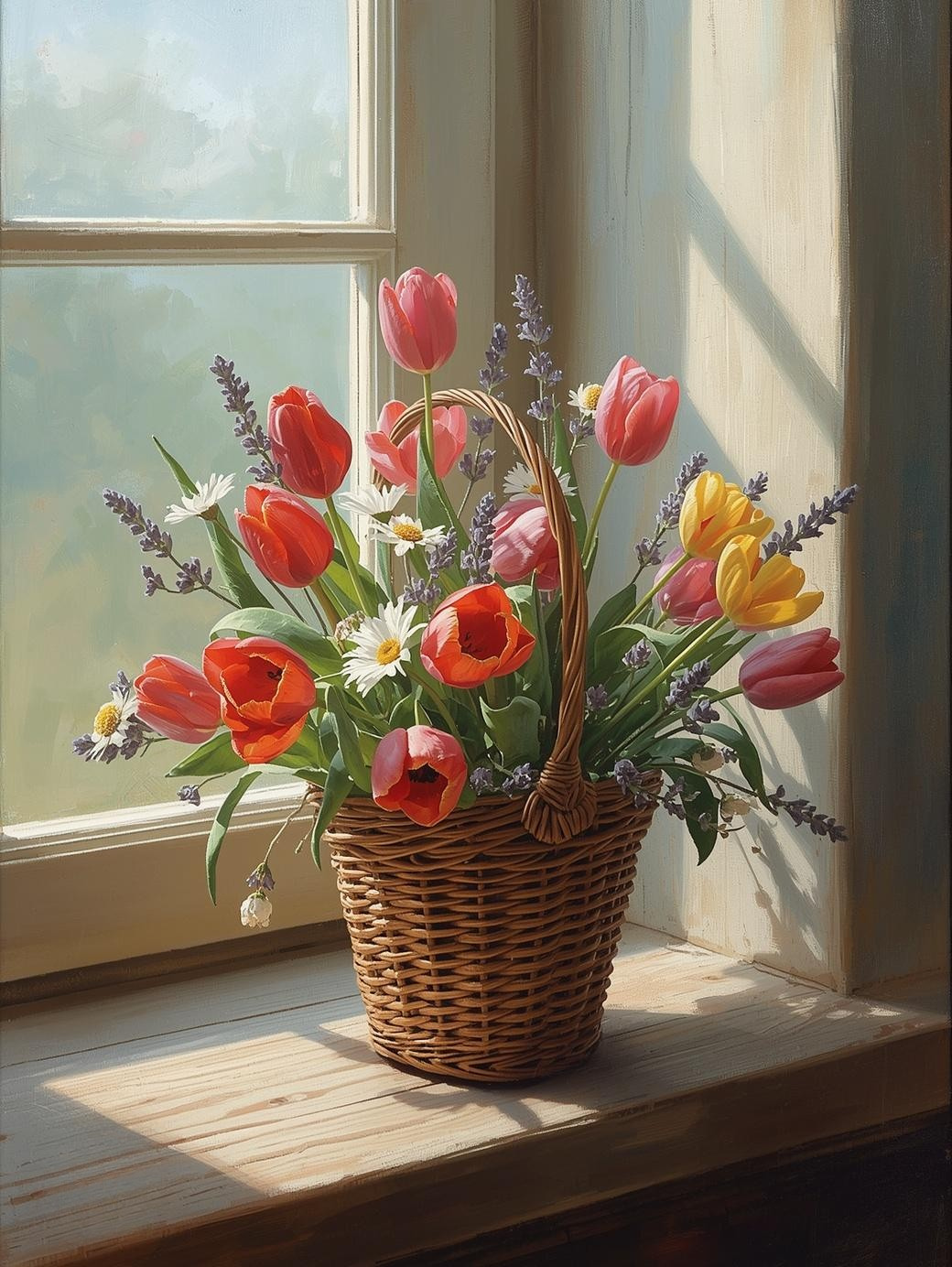 Paint by Number Spring Tulip Bouquet – Vibrant DIY Canvas Kit for Adults, Lush Garden Bloom Painting
