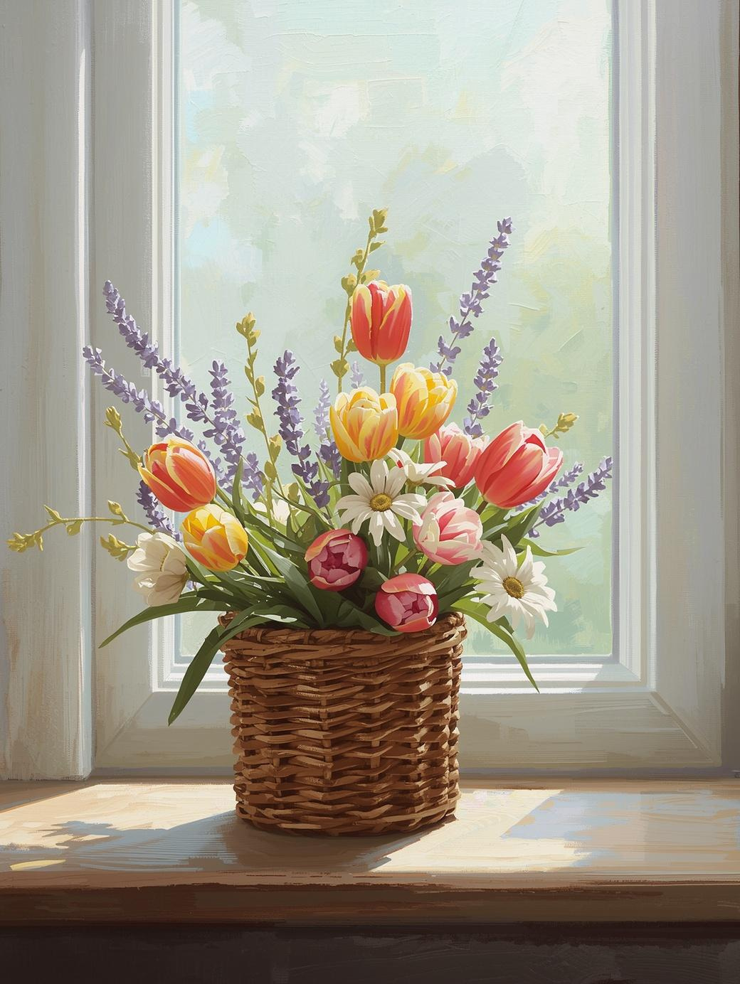 Paint by Number Tulips in Soft Morning Light – Serene DIY Canvas Kit for Adults, Gentle Spring Garden Painting