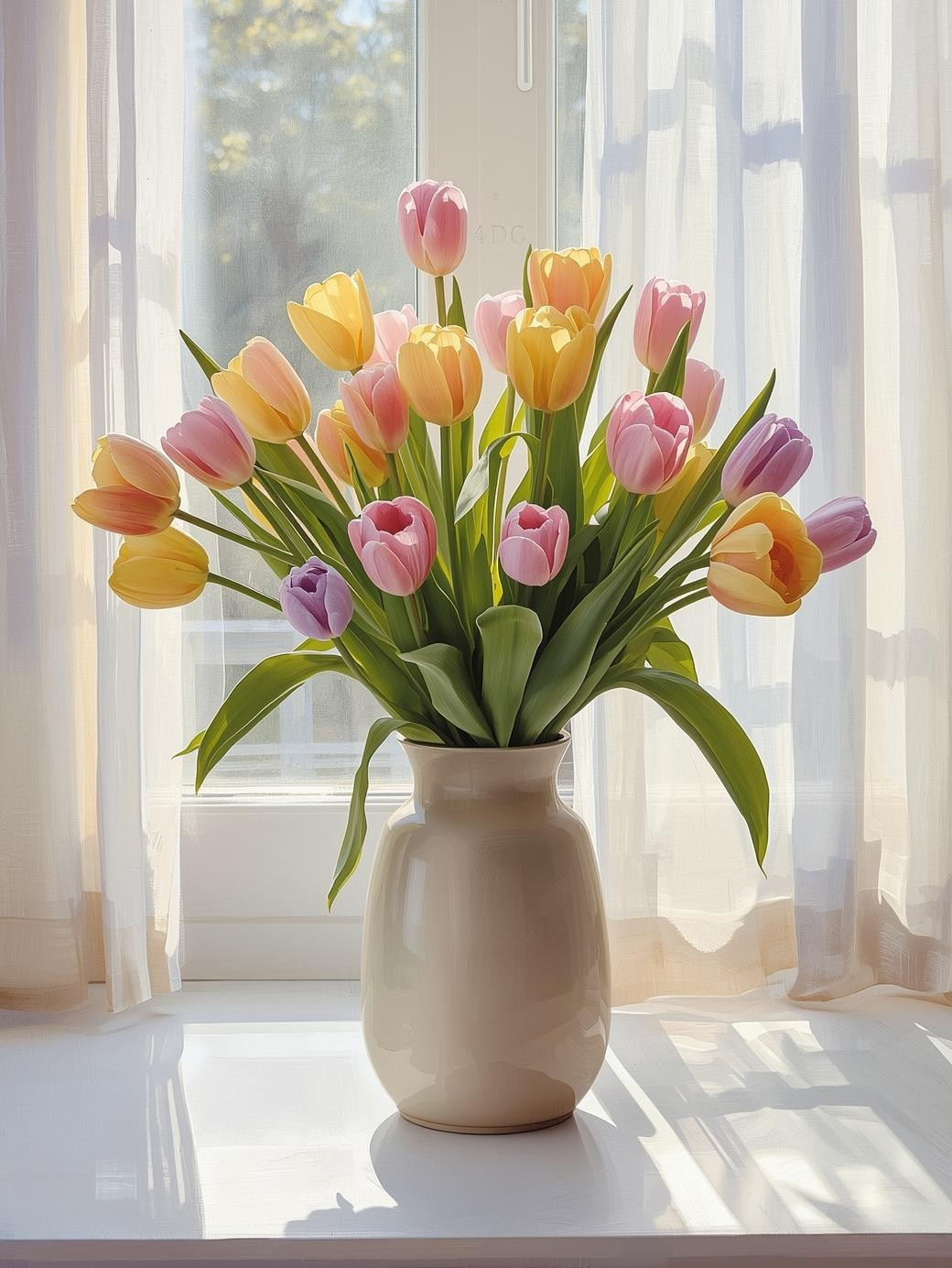 Paint by Number Spring Tulips Arrangement – Colorful DIY Canvas Kit for Adults, Blooming Garden Floral Painting