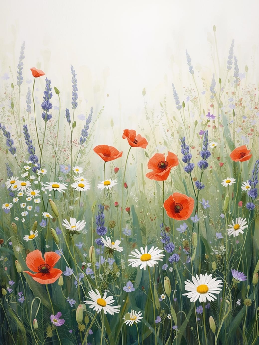 Paint by Number Country Wildflower Field – Expansive DIY Canvas Kit for Adults, Vibrant Meadow Garden Painting