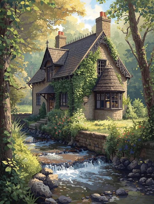 Paint by Number Charming Victorian Cottage by Stream