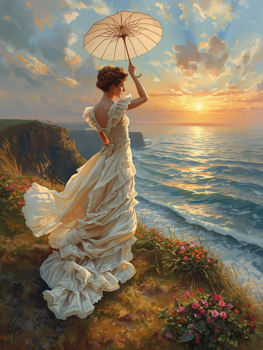 Paint by Number Woman with Parasol Overlooking the Sea