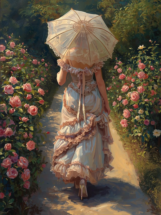 Paint by Number Woman Strolling in Victorian Garden
