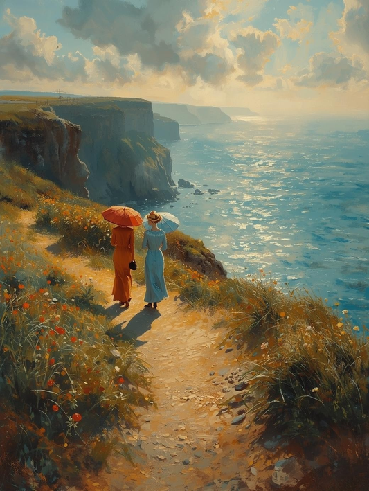 Paint by Number Elegant Women with Parasol by the Ocean