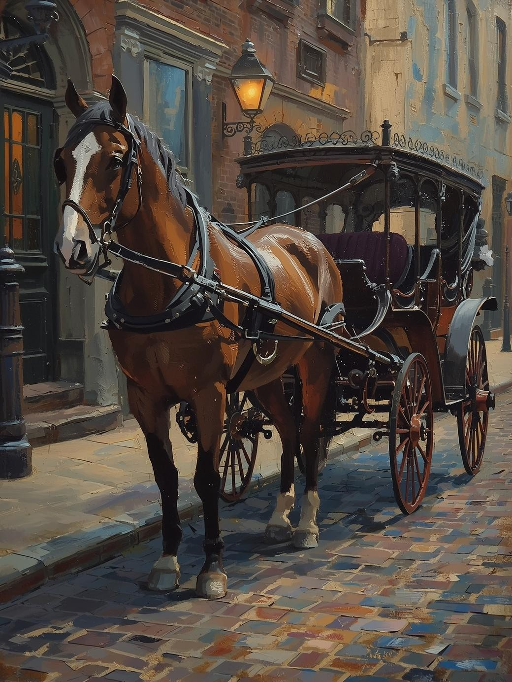 Paint by Number Vintage Carriage on Cobblestone Street