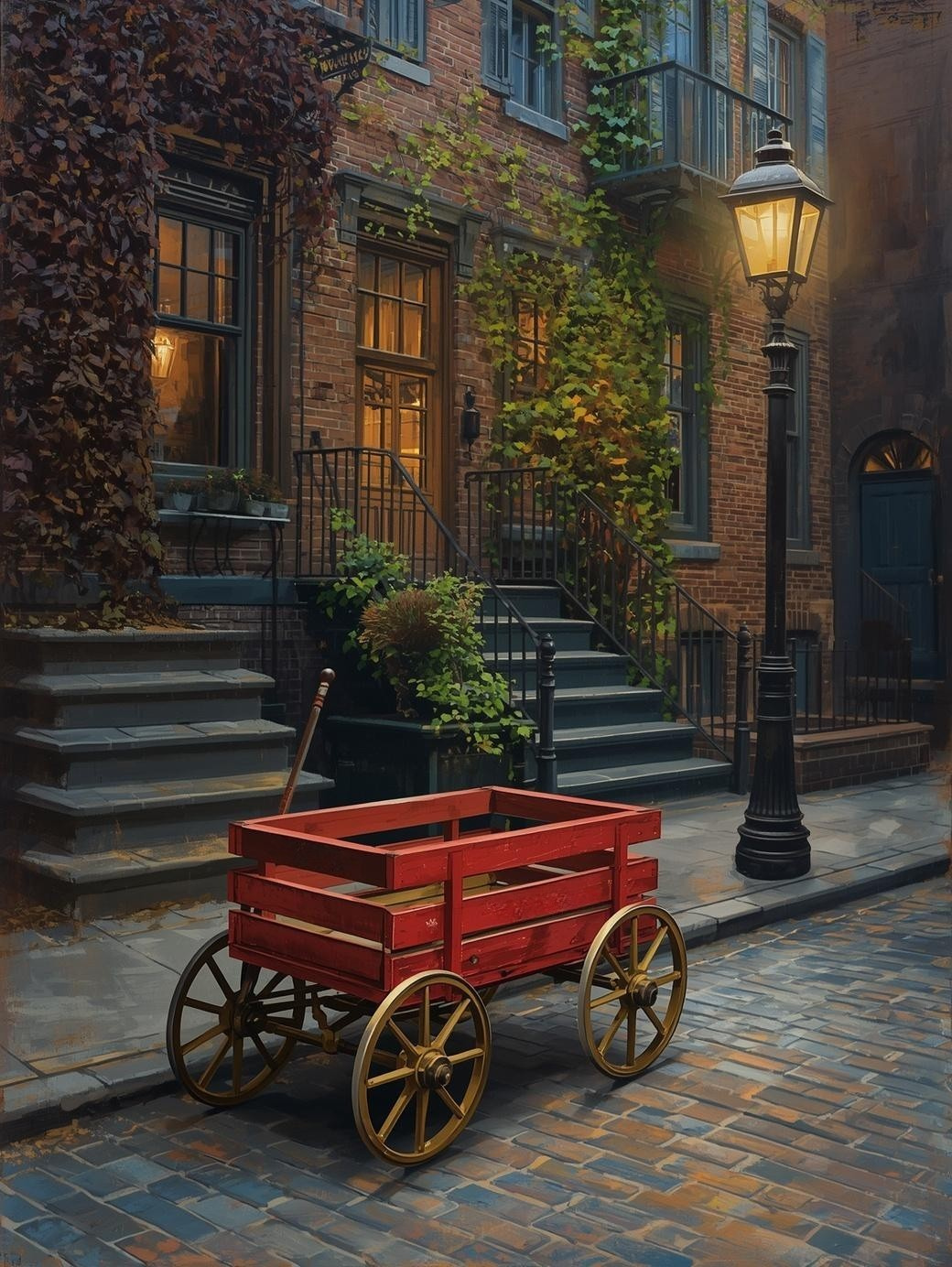 Paint by Number Vintage Wagon on Cobblestone Street