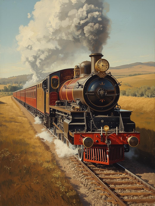 Paint by Number Rustic Steam Train Country Journey – Vintage Farm Scene Canvas DIY Kit for Adults
