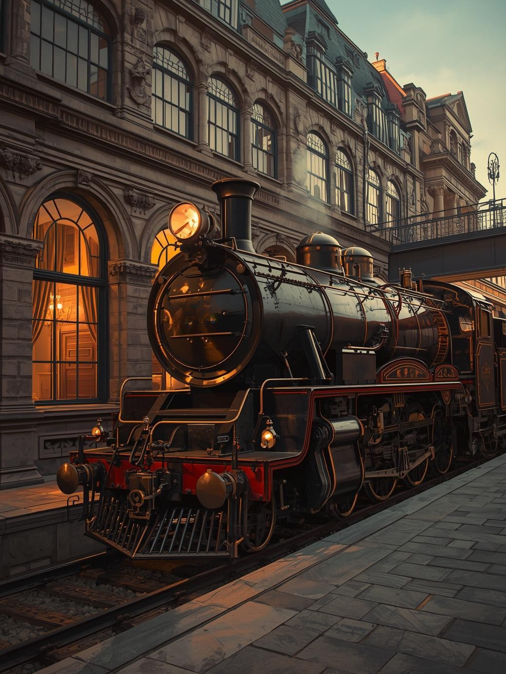 Paint by Number Classic Steam Train Traveling Through Cobblestone City Streets – Historic City Paint by Number Canvas Kit