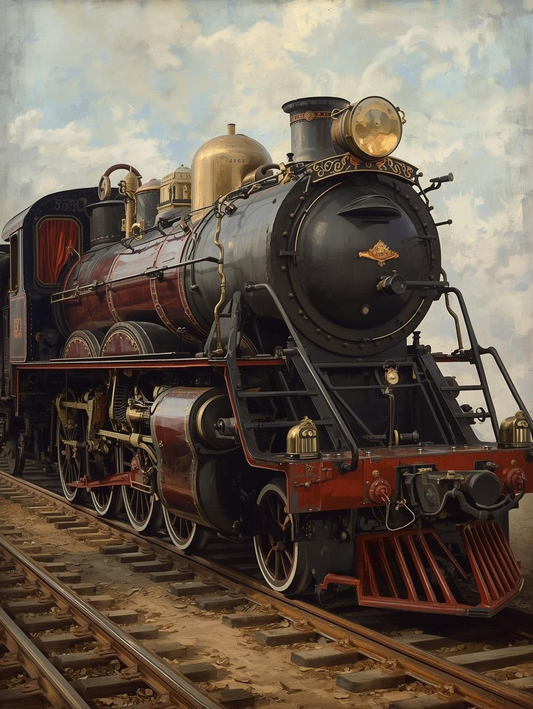 Paint by Number Antique Train on the Tracks – Classic Railway Acrylic Paint by Number Kit