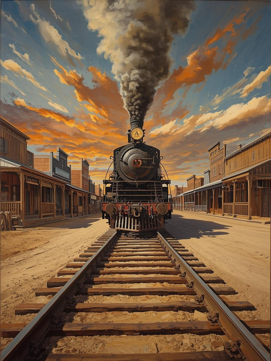 Paint by Number Vintage Engine Winding Through Frontier Dust – Rugged Western Canvas DIY Kit for Adults