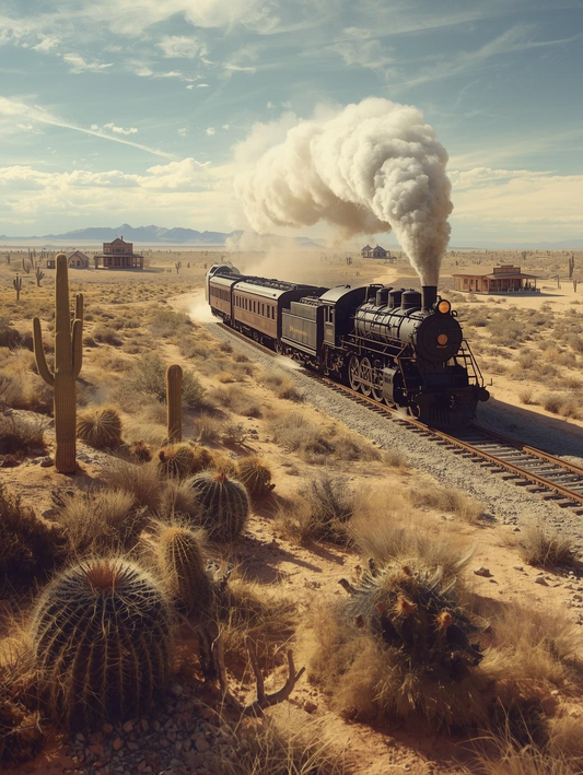 Paint by Number Steam Train Across Desert Dunes – Desert Adventure DIY Paint Kit for Adults