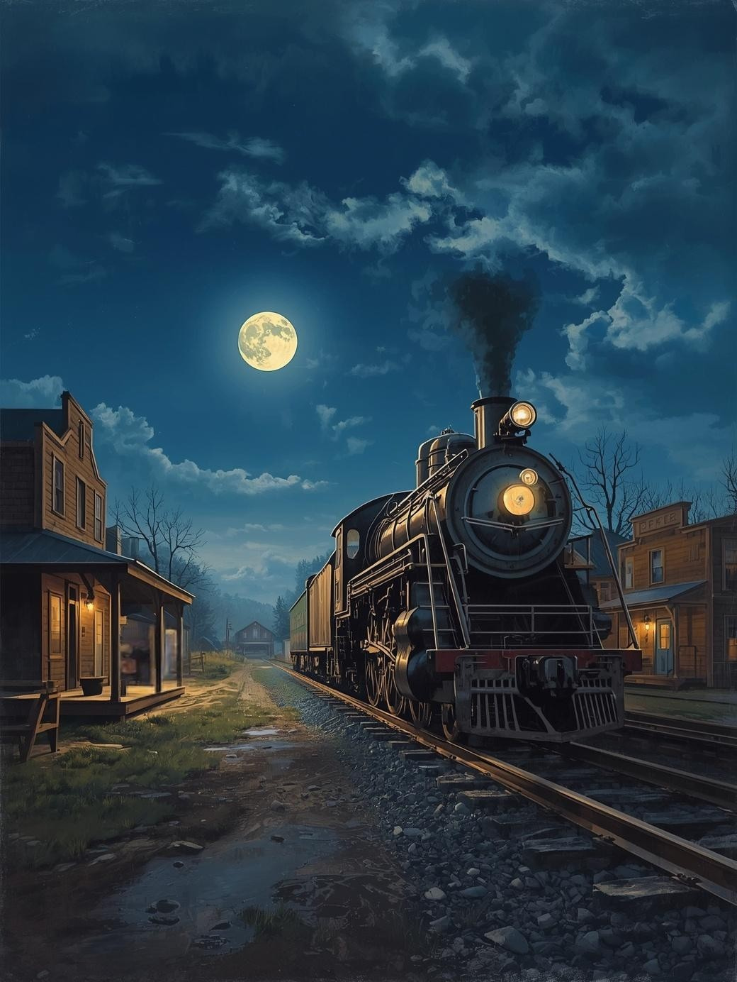 Paint by Number Midnight Steam Train Journey – Dreamy Night Ride DIY Paint Kit for Adults