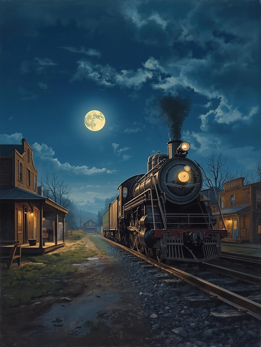 Paint by Number Midnight Steam Train Journey – Dreamy Night Ride DIY Paint Kit for Adults