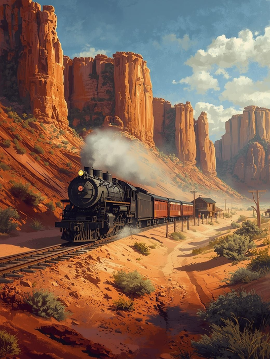 Paint by Number Timeless Locomotive in Dramatic Rock Formations – Epic Nature DIY Paint Kit for Adults