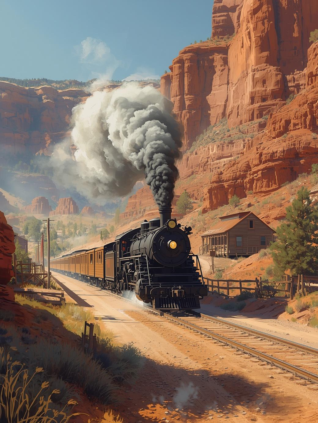 Paint by Number Steam Train Through Rocky Canyon – Bold Landscape Canvas DIY Kit for Adults