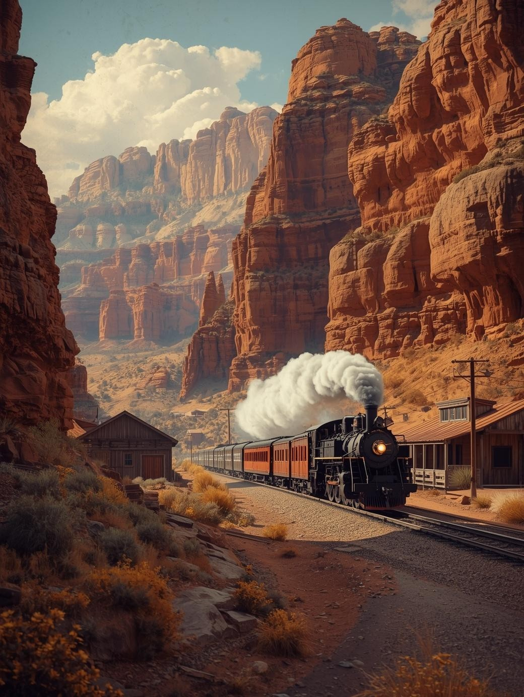 Paint by Number Steam Engine Carving Through Rocky Cliffs – Dramatic Terrain Acrylic Paint by Number Kit