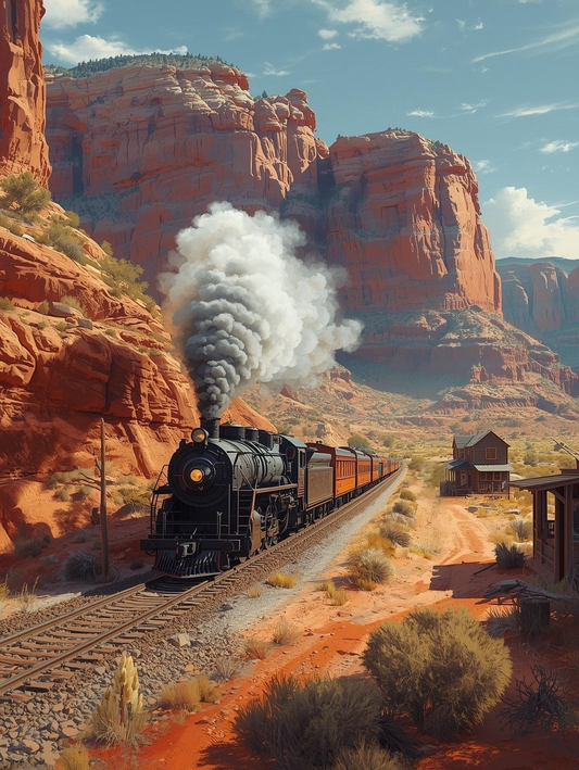 Paint by Number Majestic Train in Rugged Canyon Lands – Desert Landscape Paint by Number Canvas Kit