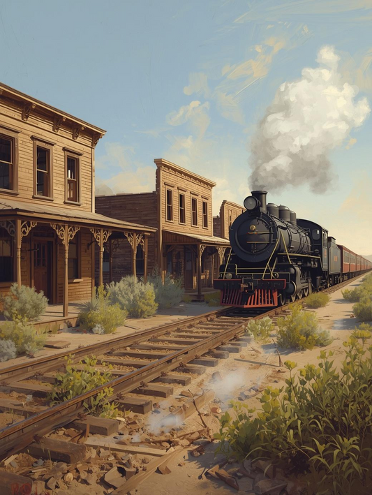 Paint by Number Timeless Steam Train in a Desert Ghost Town – Vintage Western Paint by Number Canvas Kit